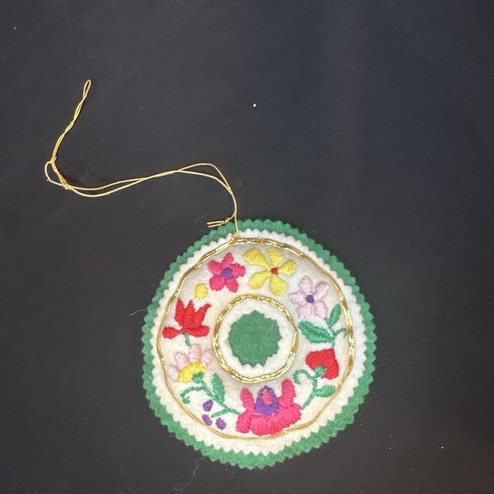 Handmade Christmas ornament ~ felt with embroidered Floral designs